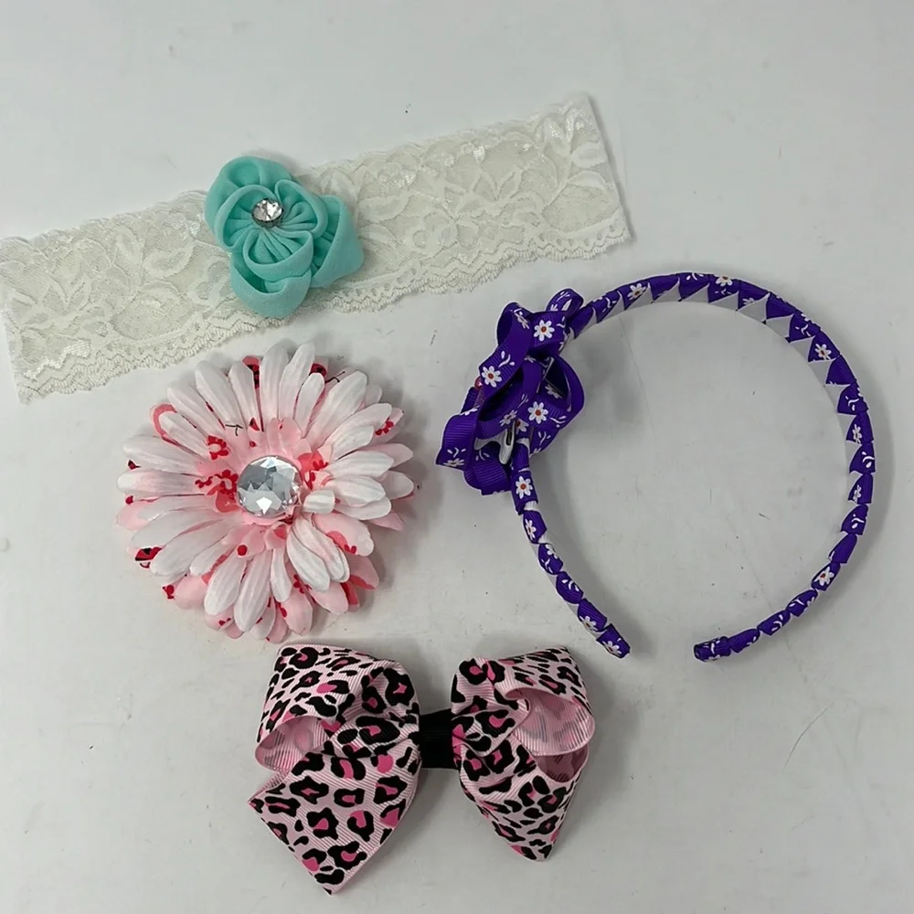 Handcrafted Hair Accessories for Girls Headband Floral Clip Bundle of 5